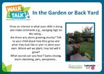 Walk & Talk activity ideas for when you're in the garden with your child. Walk & Talk activity ideas for when you're in the garden with your child.