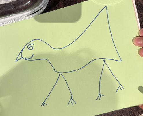 Child's original line drawing of a weird creature.